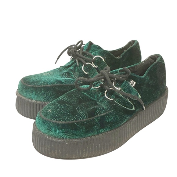 T.U.K. TUK Mondo Creeper Patterned Green Velvet Shoes Women’s 9 - Picture 1 of 8
